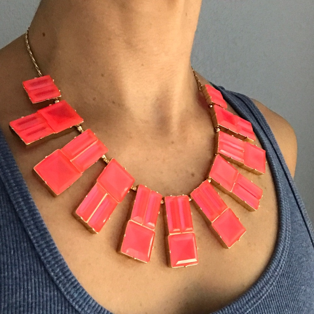 ♠️ 14k gold Kate Spade neon rose pink necklace.